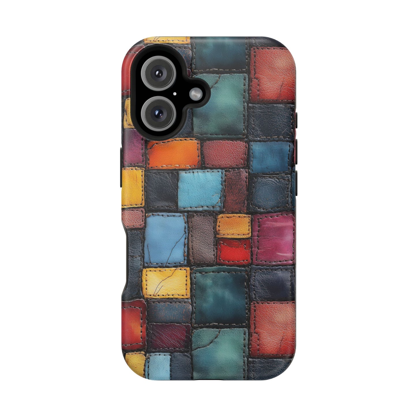Coloerful Leather Patchwork MagSafe® Compatible Tough Case for iPhone