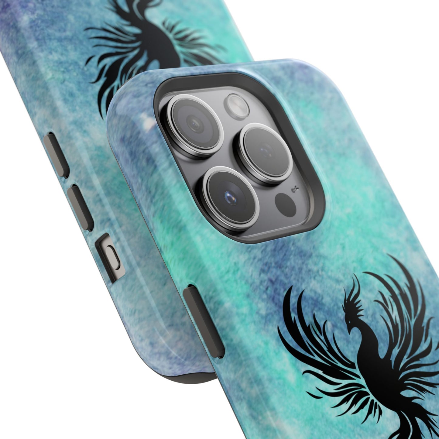 Phoenix Silhouette Over Teal Nebula MagSafe® Compatible Tough Case for iPhone