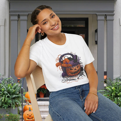Spooky Pumpkin Yarn Basket Adult T-shirt