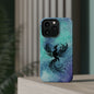 Phoenix Silhouette Over Teal Nebula MagSafe® Compatible Tough Case for iPhone