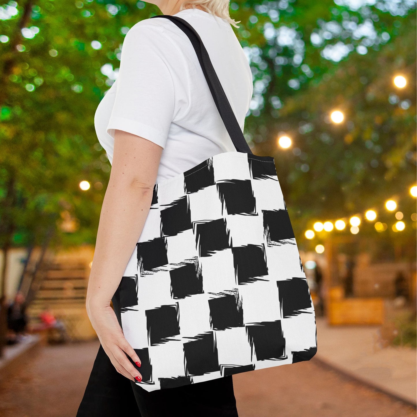 Distorted Check Canvas Tote Bag