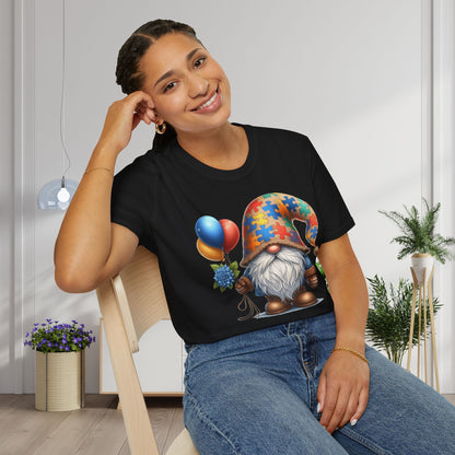 Autism Awarness Gnome w/Balloons Adult T-shirt