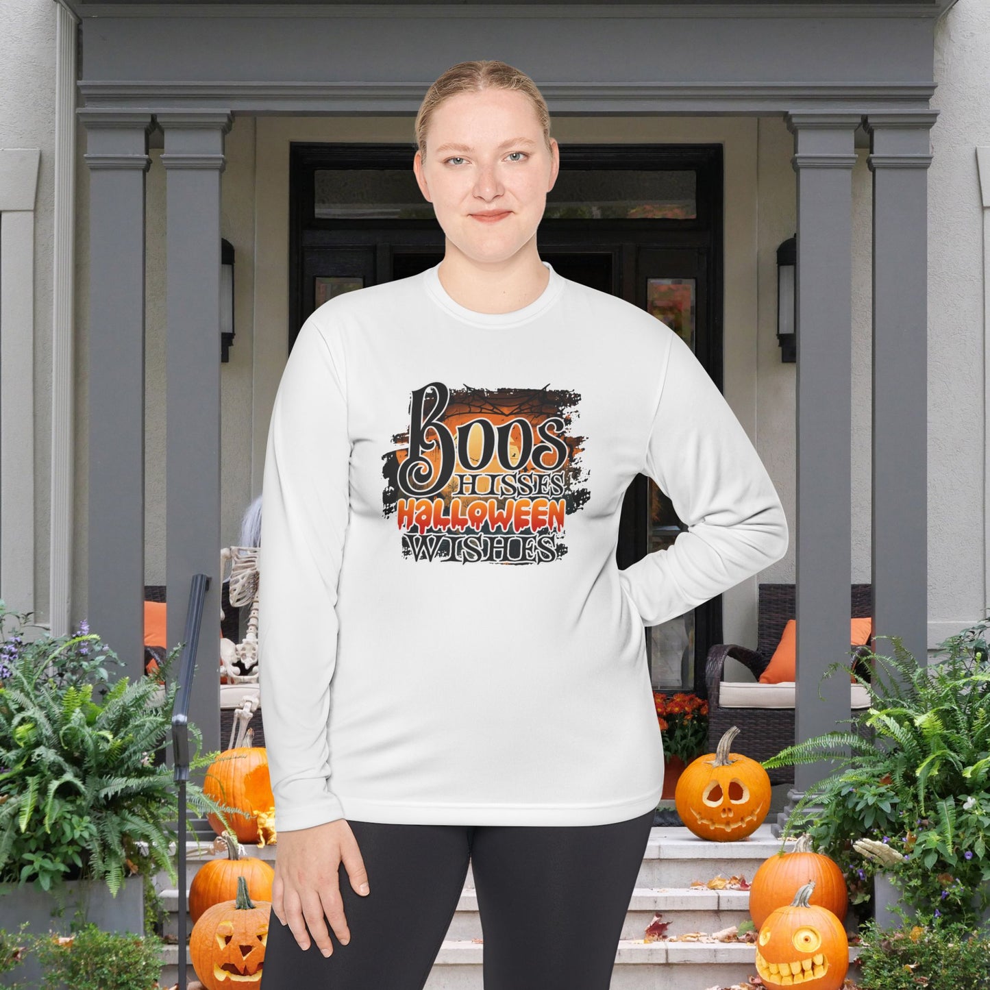 Boos Hisses Halloween Wishes Adult Long Sleeve Tee