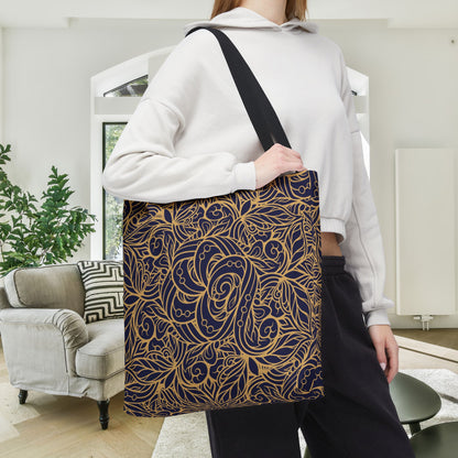 Golden Midnight Radiance Mandala Canvas Tote Bag