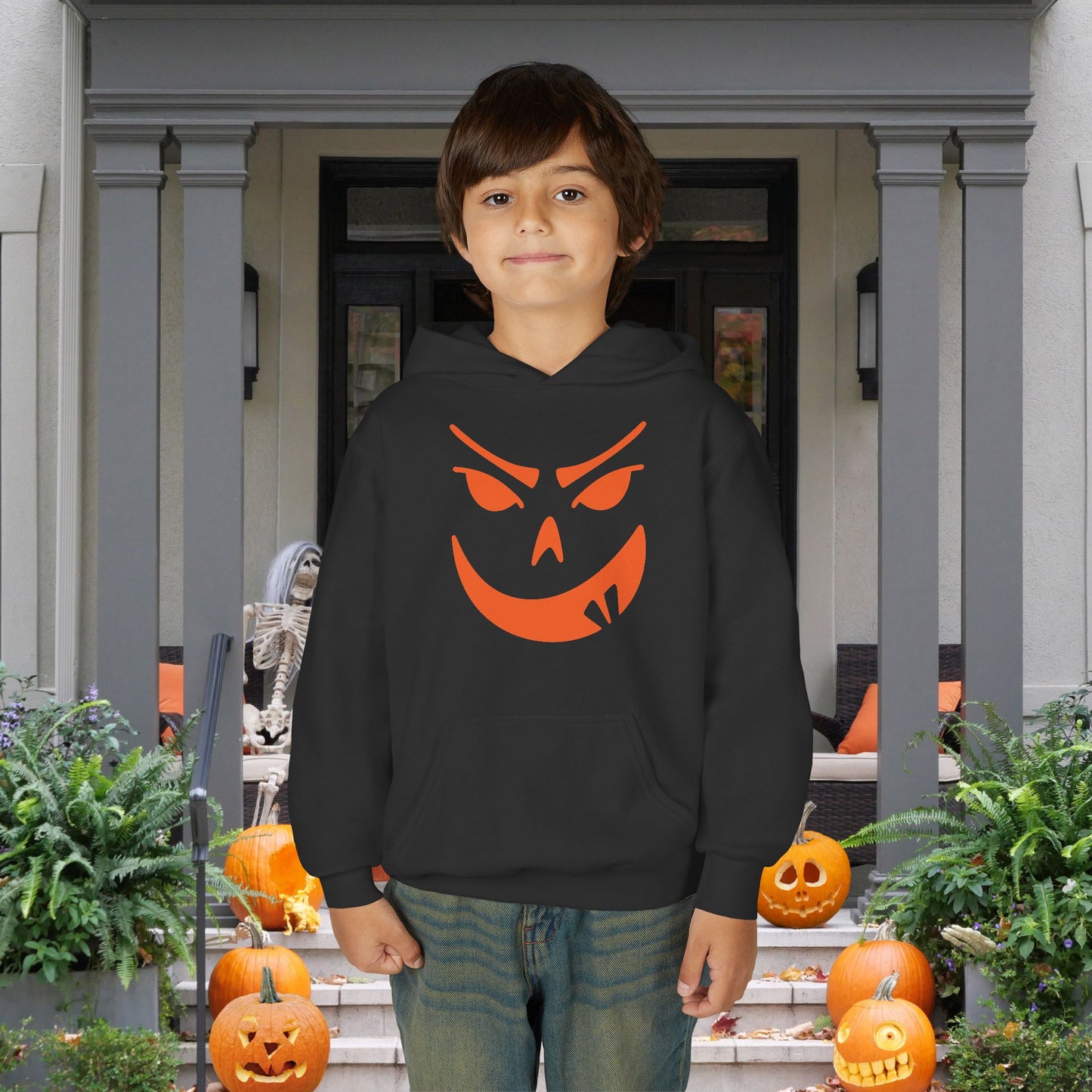 Goofy Grin Jack-O-Lantern Youth Heavy Blend Hoodie
