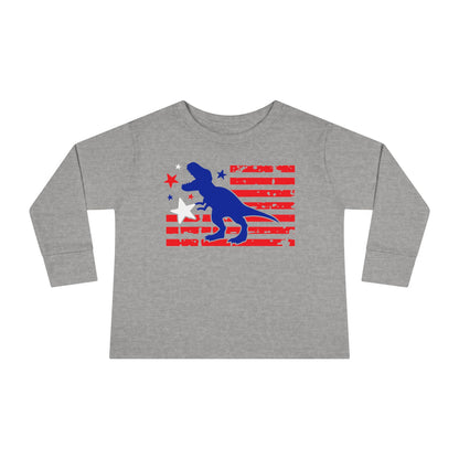Distressed Patriotic T-Rex  Toddler Long Sleeve Tee