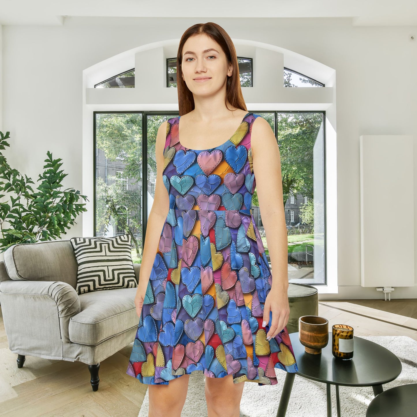 Color Pop Leather Hearts Women's Skater Dress