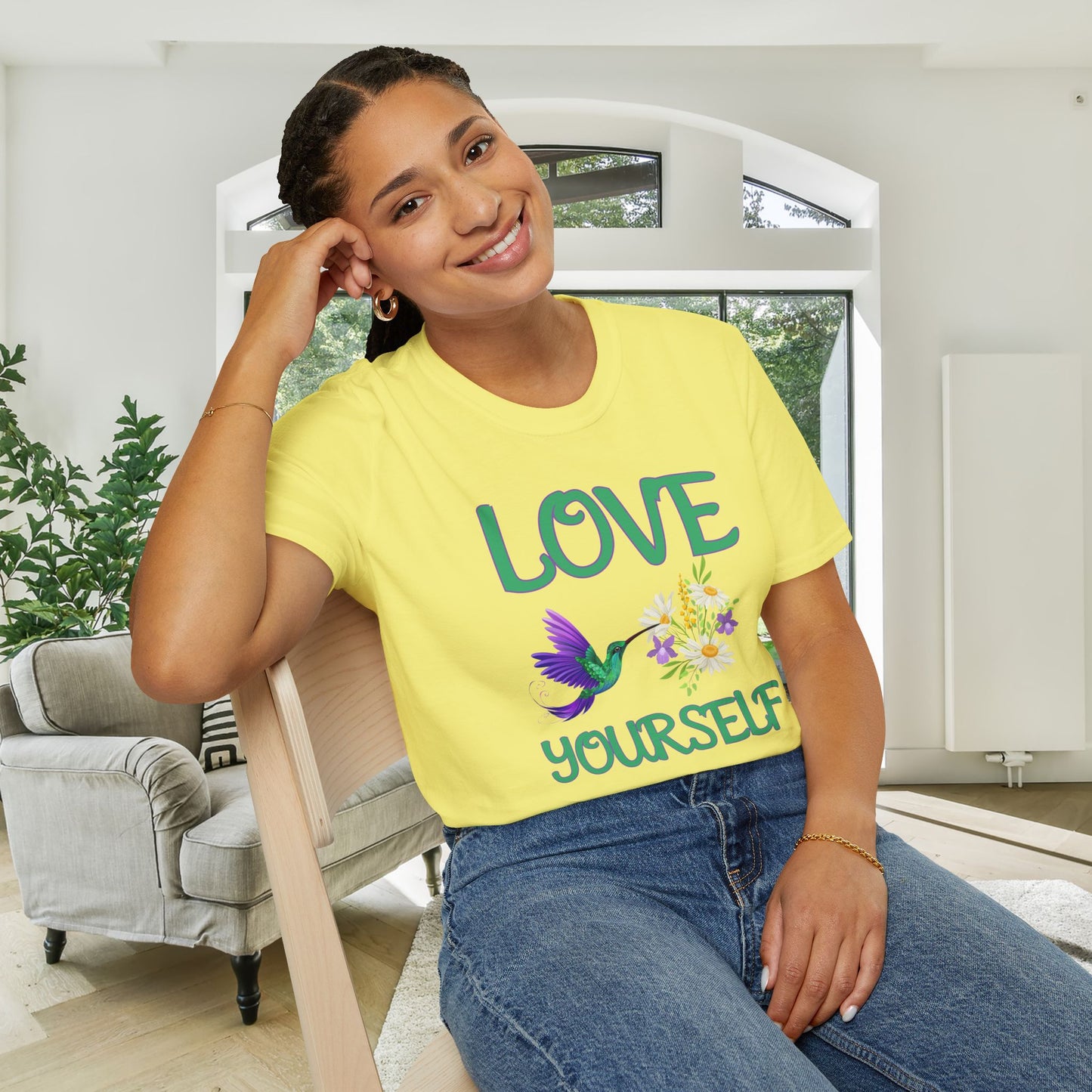 Love Yourself w/Hummingbird Adult T-shirt