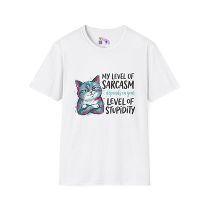 ""My Level of Sarcasm Depends on Your Level of Stupidity (Cat) Adult T-shirt