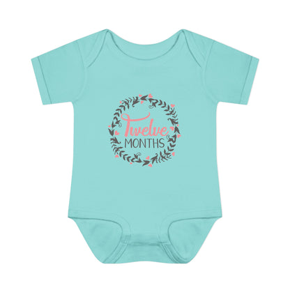 Pink Milestone Wreath Onesie-Twelve Months