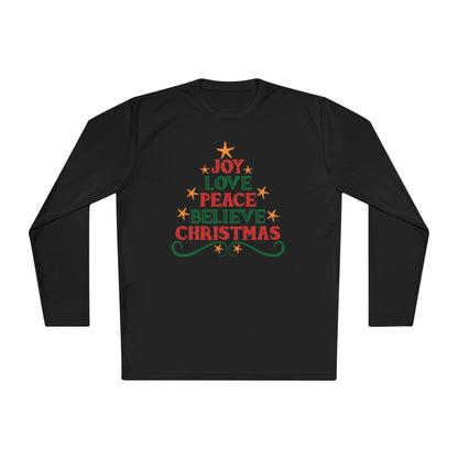 Joy Love Peace Believe Christmas Adult Long Sleeve Tee