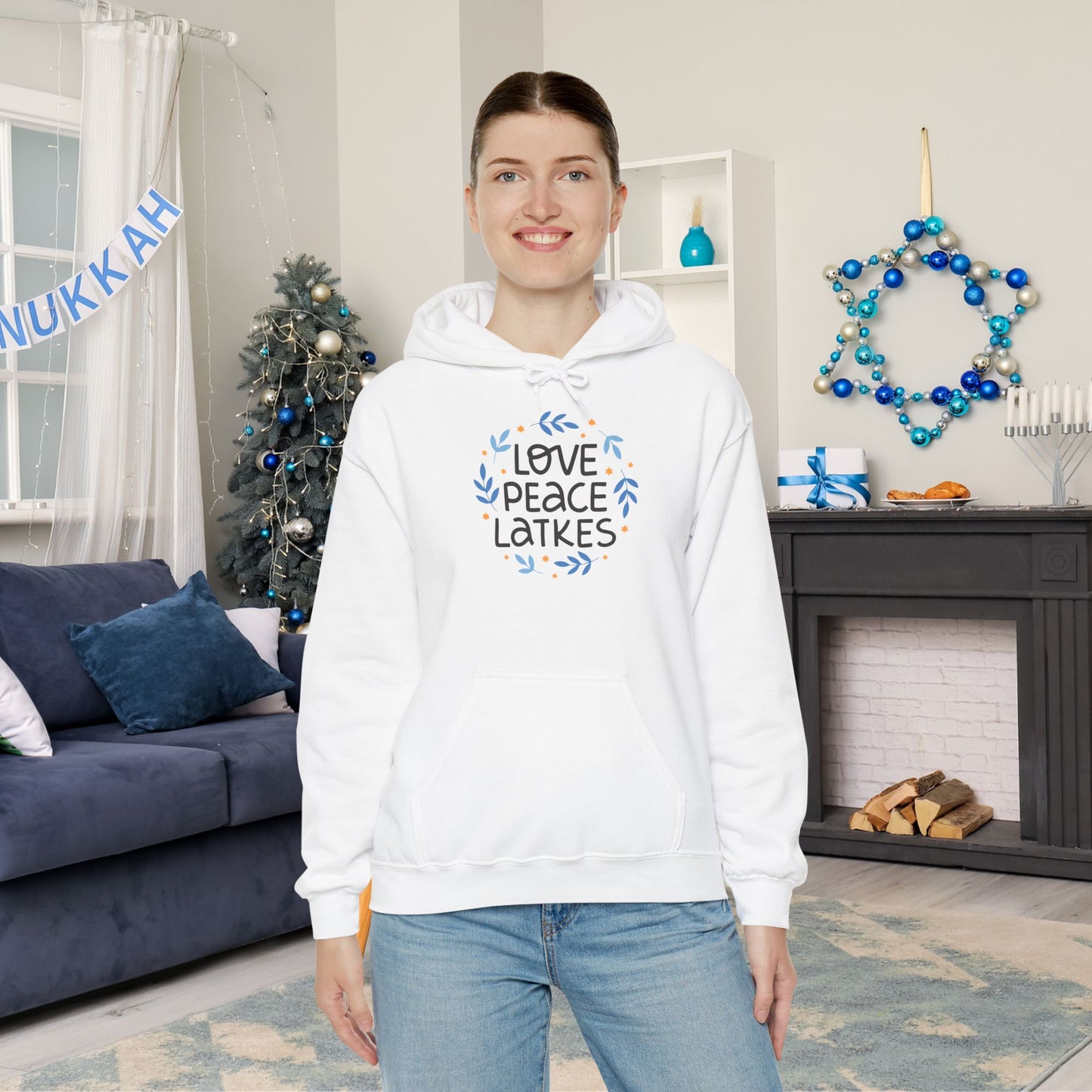 Hanukkah Love Peace Latkes Adult Heavy Blend™ Hooded Sweatshirt