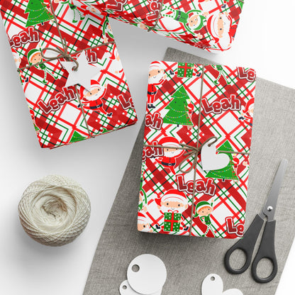 Playful Skinny Santa & Elves Christmas Custom Wrapping Paper (Leah)