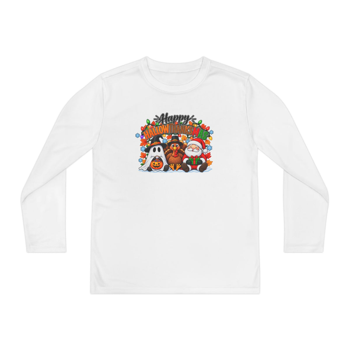 Happy Hallowthanksmas (String Lights) Youth Long Sleeve Tee