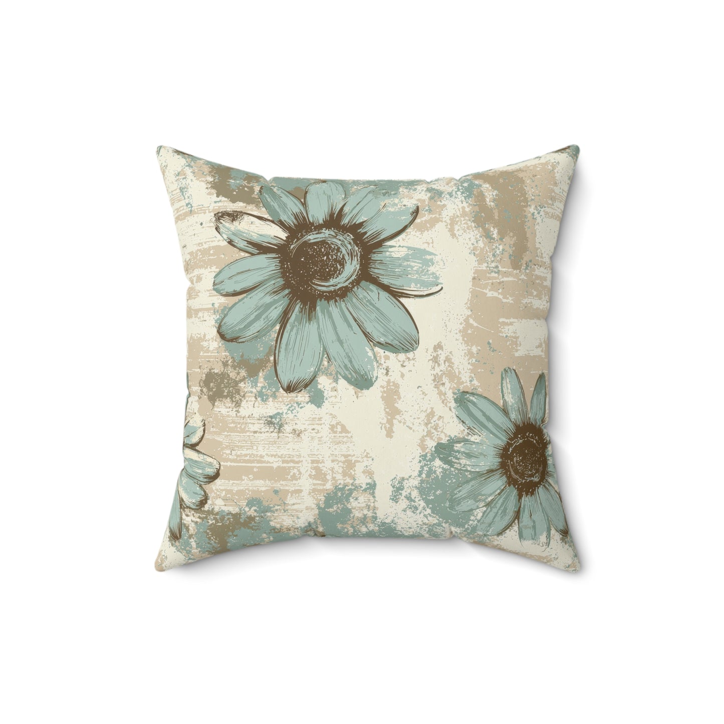 Rustic Teal Daisy Throw Pillow