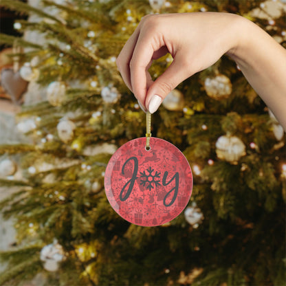 Joy Red Decorations Background Glass Ornament