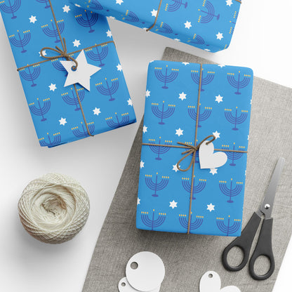 Blue/White Star of David Hanukkah Wrapping Paper