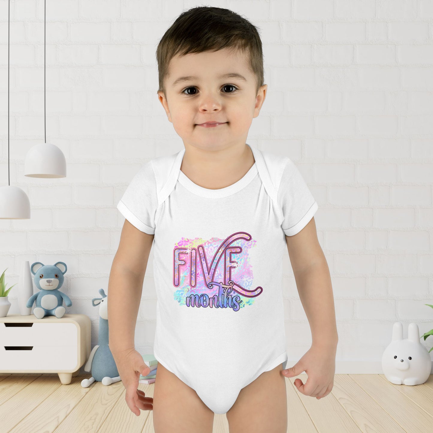 Pastel Wild One Milestone Baby Bodysuit-Five Months
