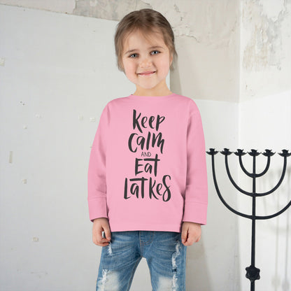 Keep Calm & Eat Latkes Toddler Long Sleeve Tee