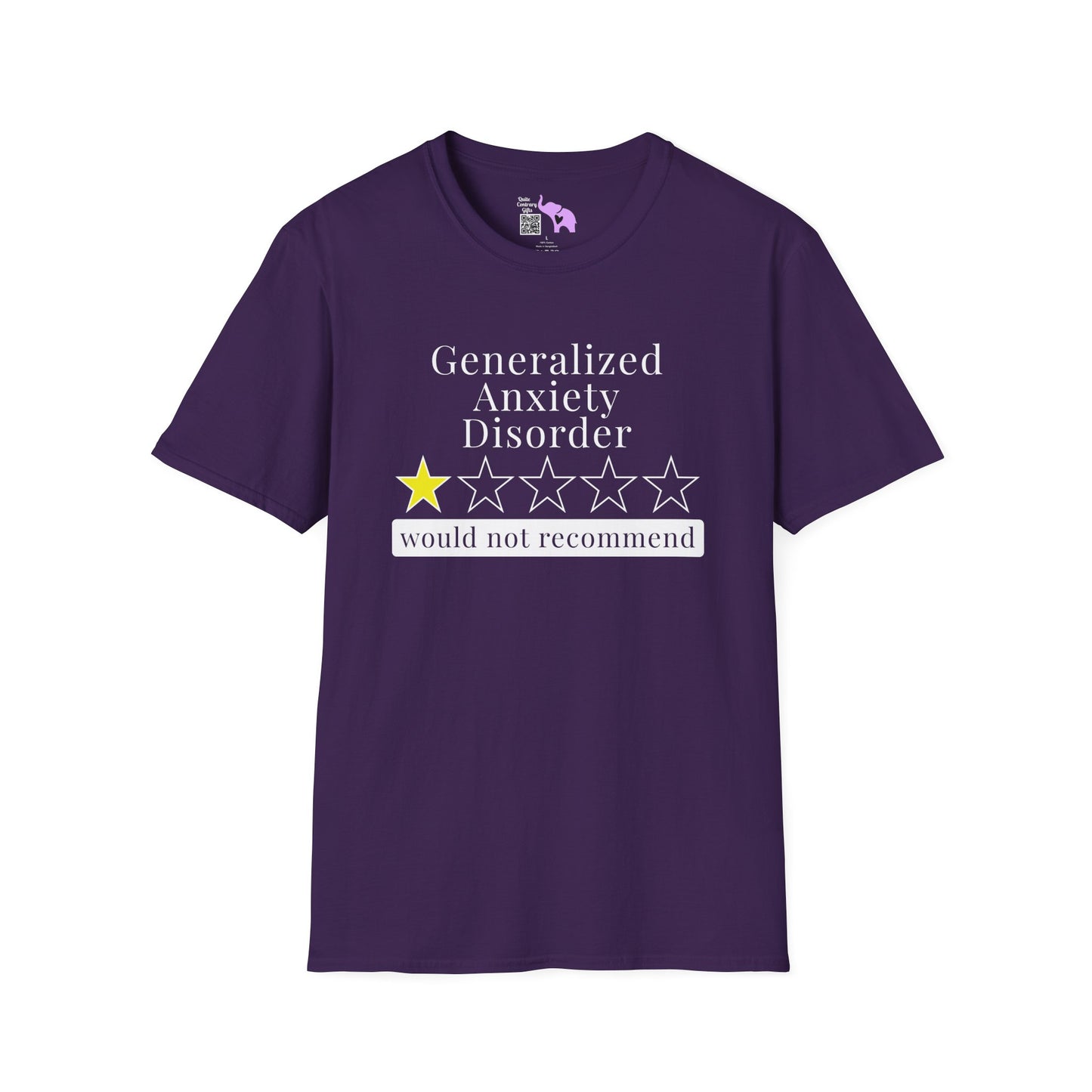 Geralized Anxiety Disorder 1 Star Would Not Recommend Adult T-shirt
