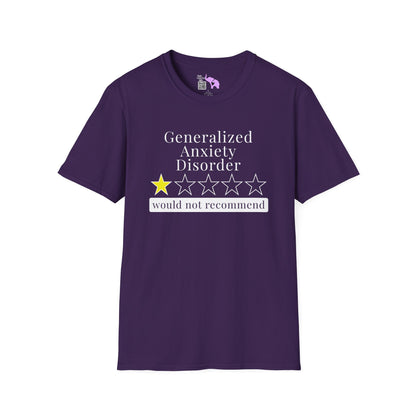Geralized Anxiety Disorder 1 Star Would Not Recommend Adult T-shirt