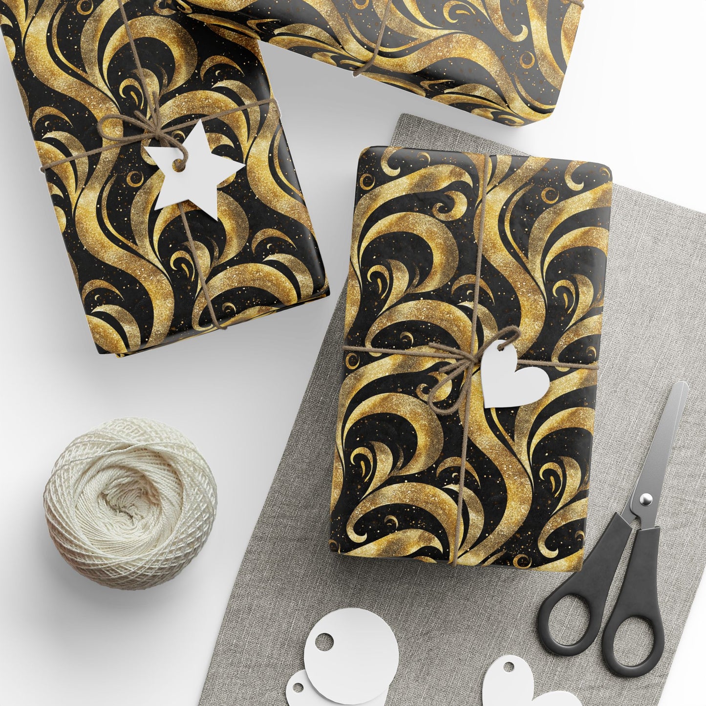 Black & Gold Luxe Swirl Wrapping Paper