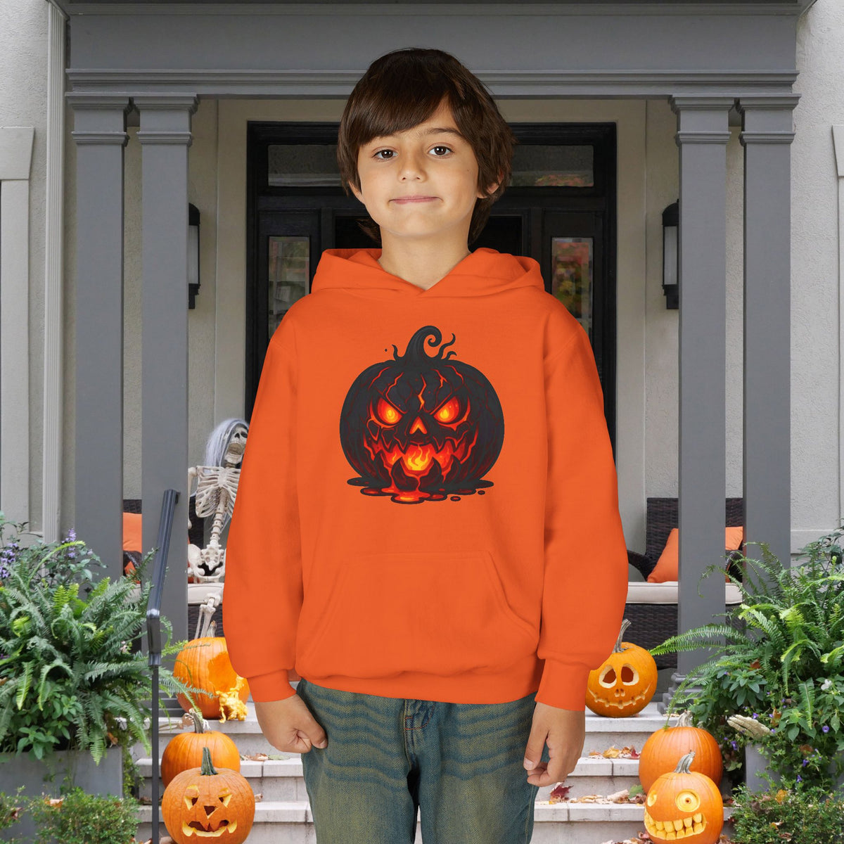 ""Inferno Jack-O’-Lantern Youth Heavy Blend Hoodie