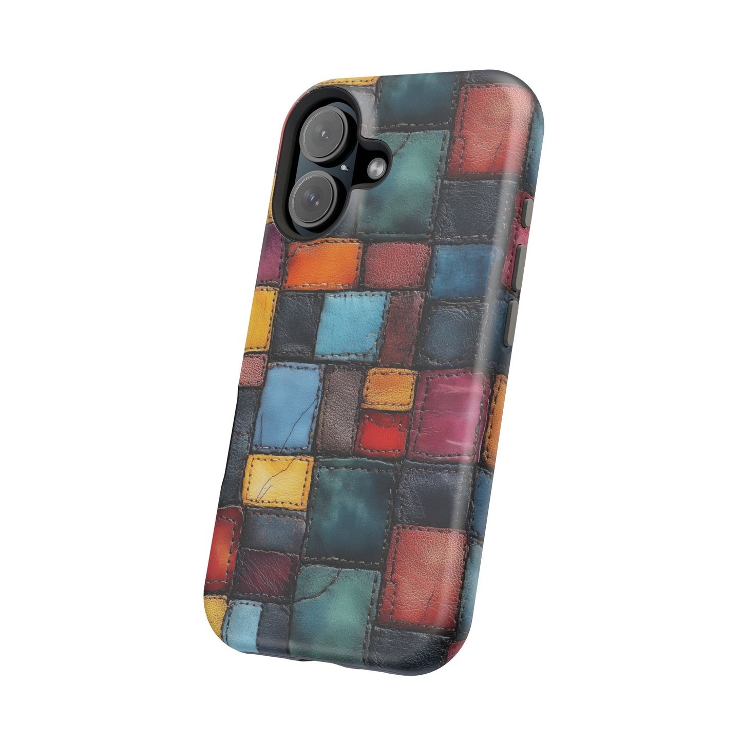 Coloerful Leather Patchwork MagSafe® Compatible Tough Case for iPhone