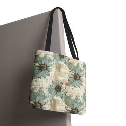 Rustic Teal Daisy Canvas Tote Bag
