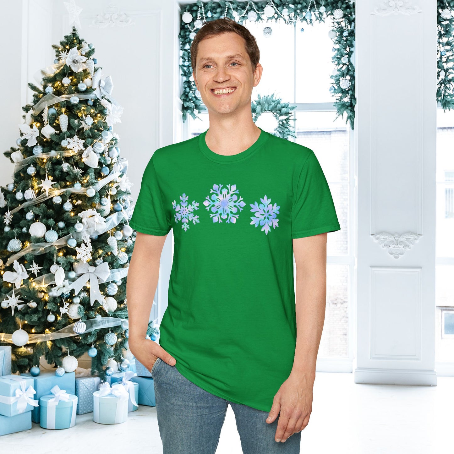 Bluish Snowflakes Adult T-shirt