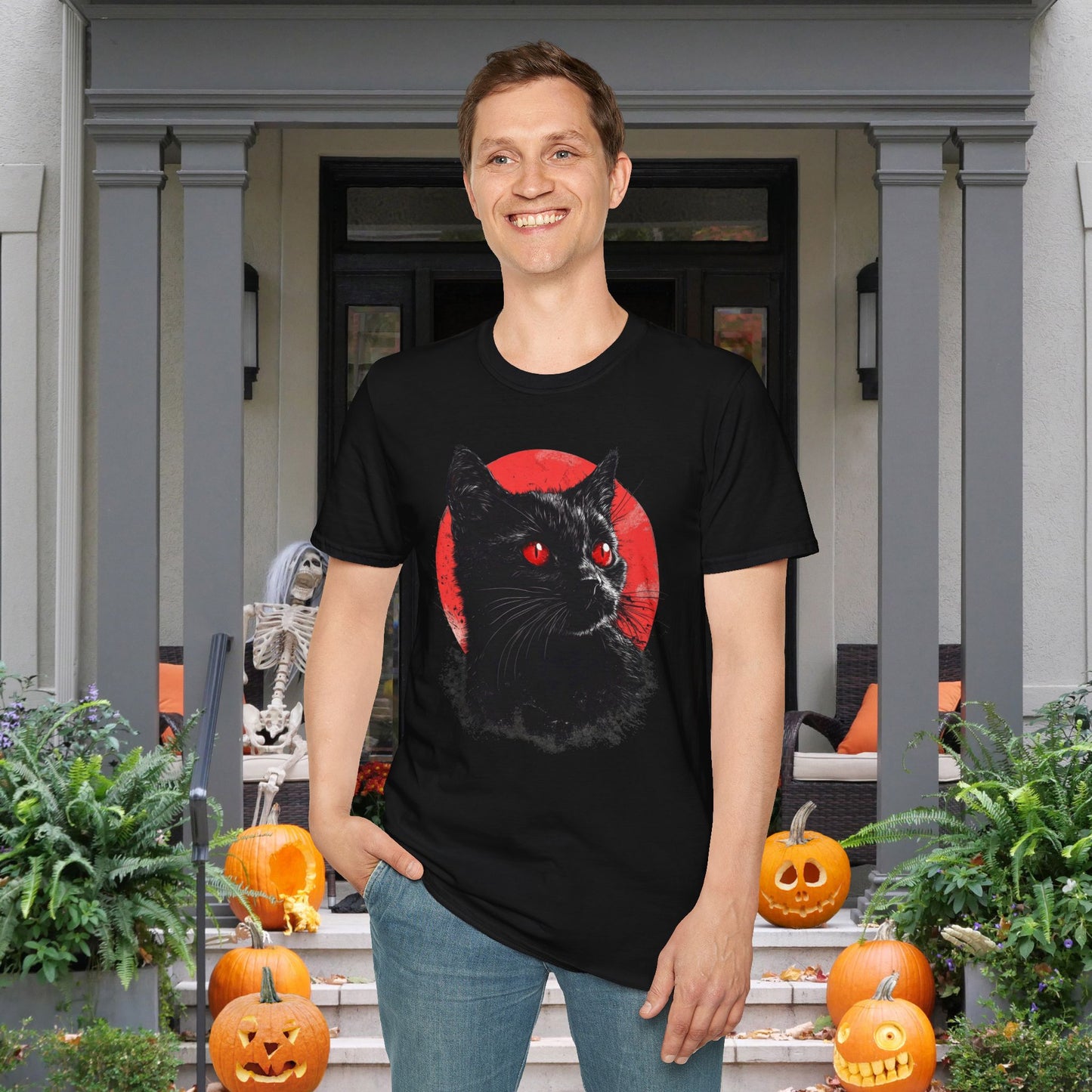 Black Cat Over Full Moon 2 Adult T-shirt