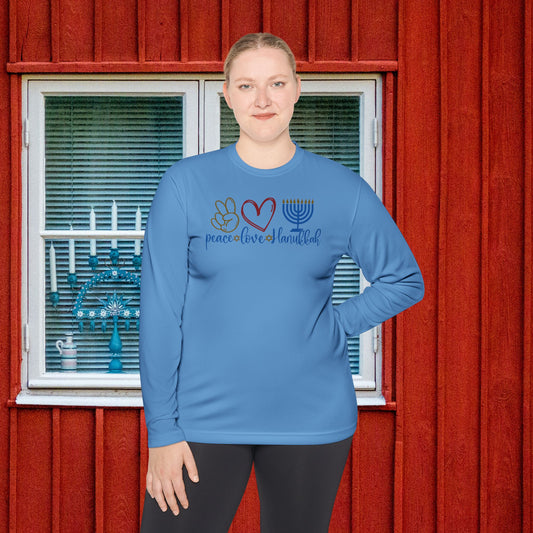 Peace Love Hanukkah Adult Long Sleeve Tee