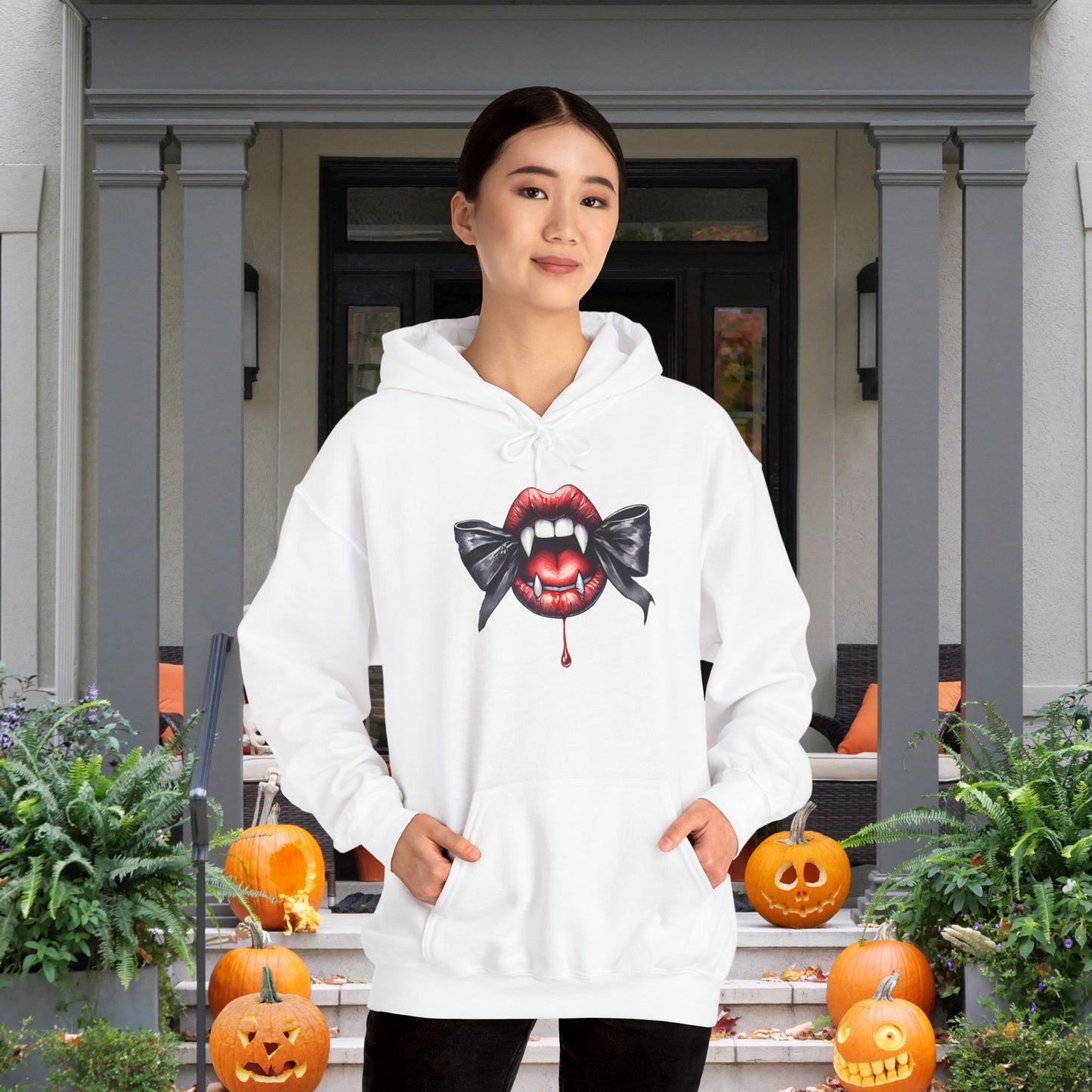 Cute Vampire Mouth/Bow Heavy Blend™ Hooded Sweatshirt
