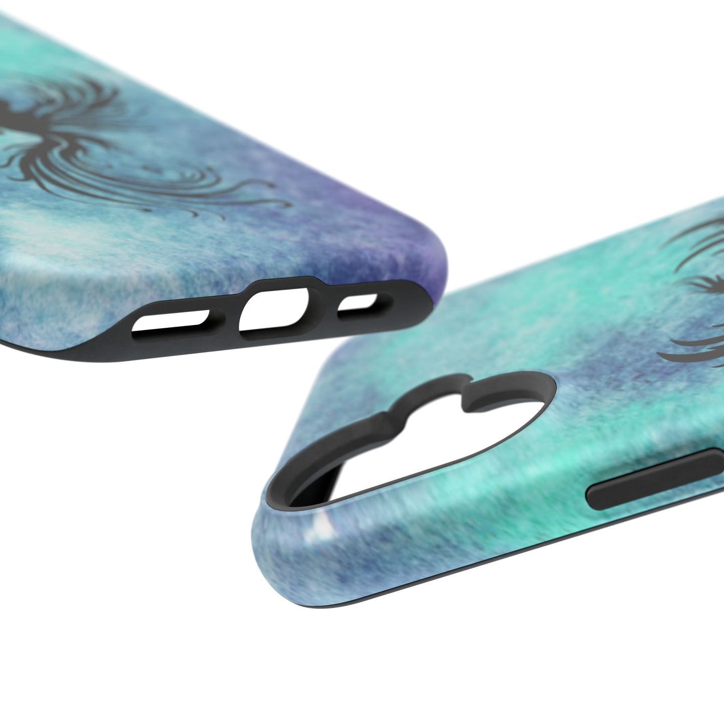 Phoenix Silhouette Over Teal Nebula MagSafe® Compatible Tough Case for iPhone
