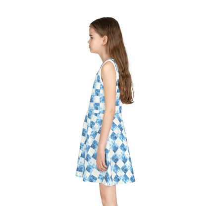 Cozy Blue Checkered Girls' Sleeveless Sundress