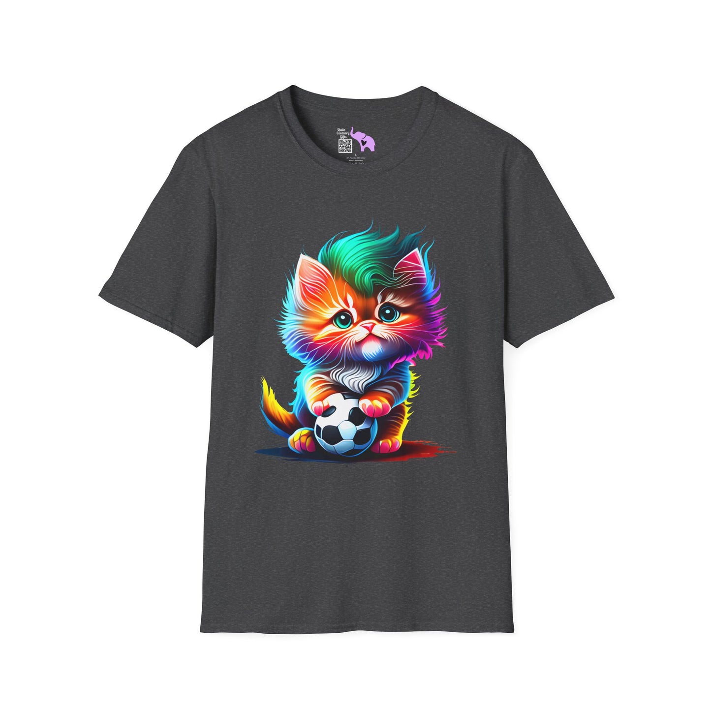 Cute Colorful Kitten w/Soccer Ball Adult T-shirt