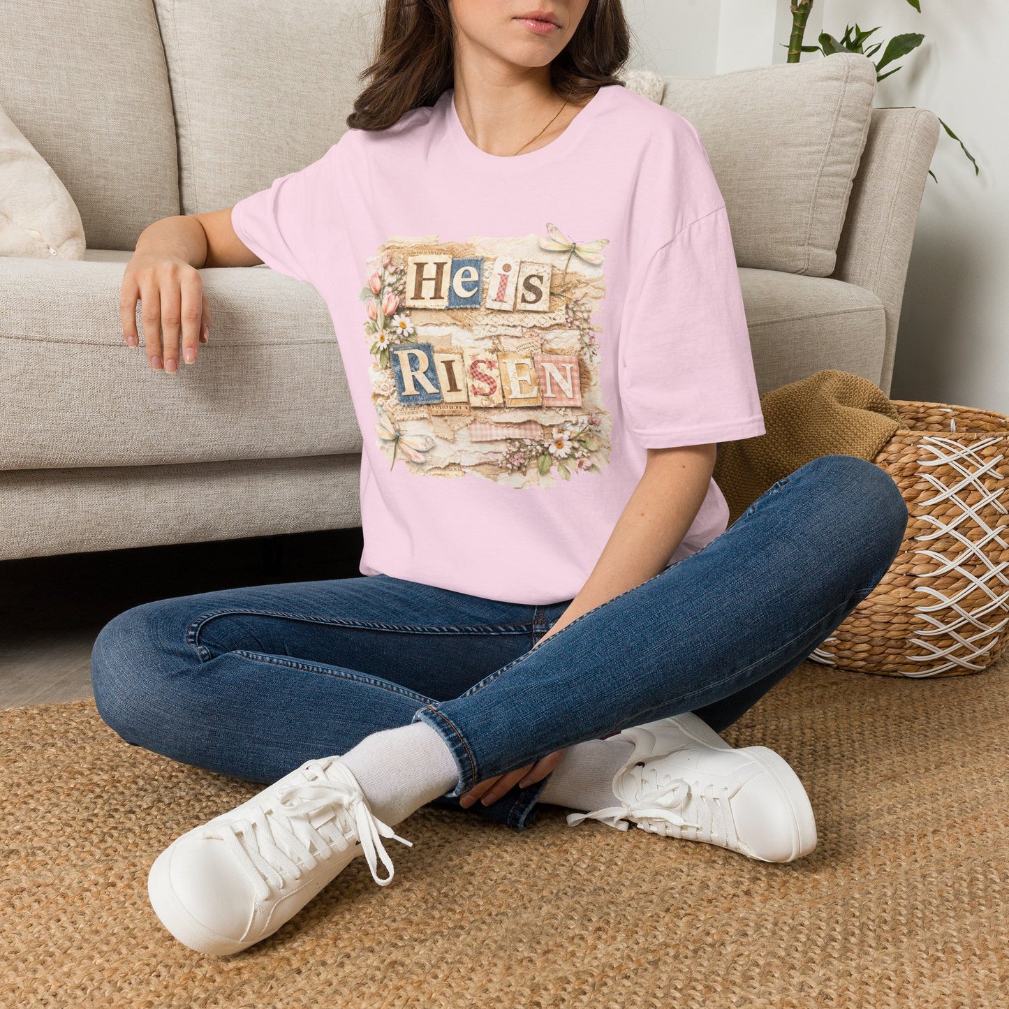 He Is Risen (Lace Collage) Adult T-shirt
