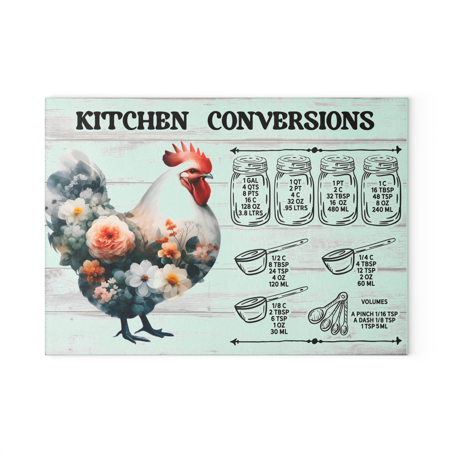 Floral Chicken Kitchen Conversions Glass Cutting Board | Perfect Gift for Home Cooks