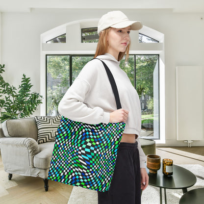 Warped Green Checkered Canvas Tote Bag