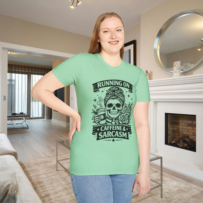 Running On Caffeine & Sarcasm Adult T-shirt