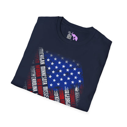 American Flag w/State Names Adult T-Shirt