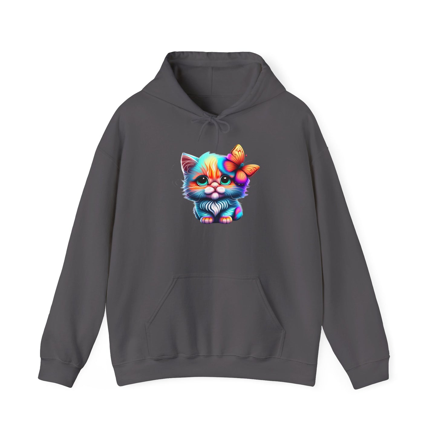 Cute Colorful Kitten w/Butterfly Heavy Blend™ Hooded Sweatshirt