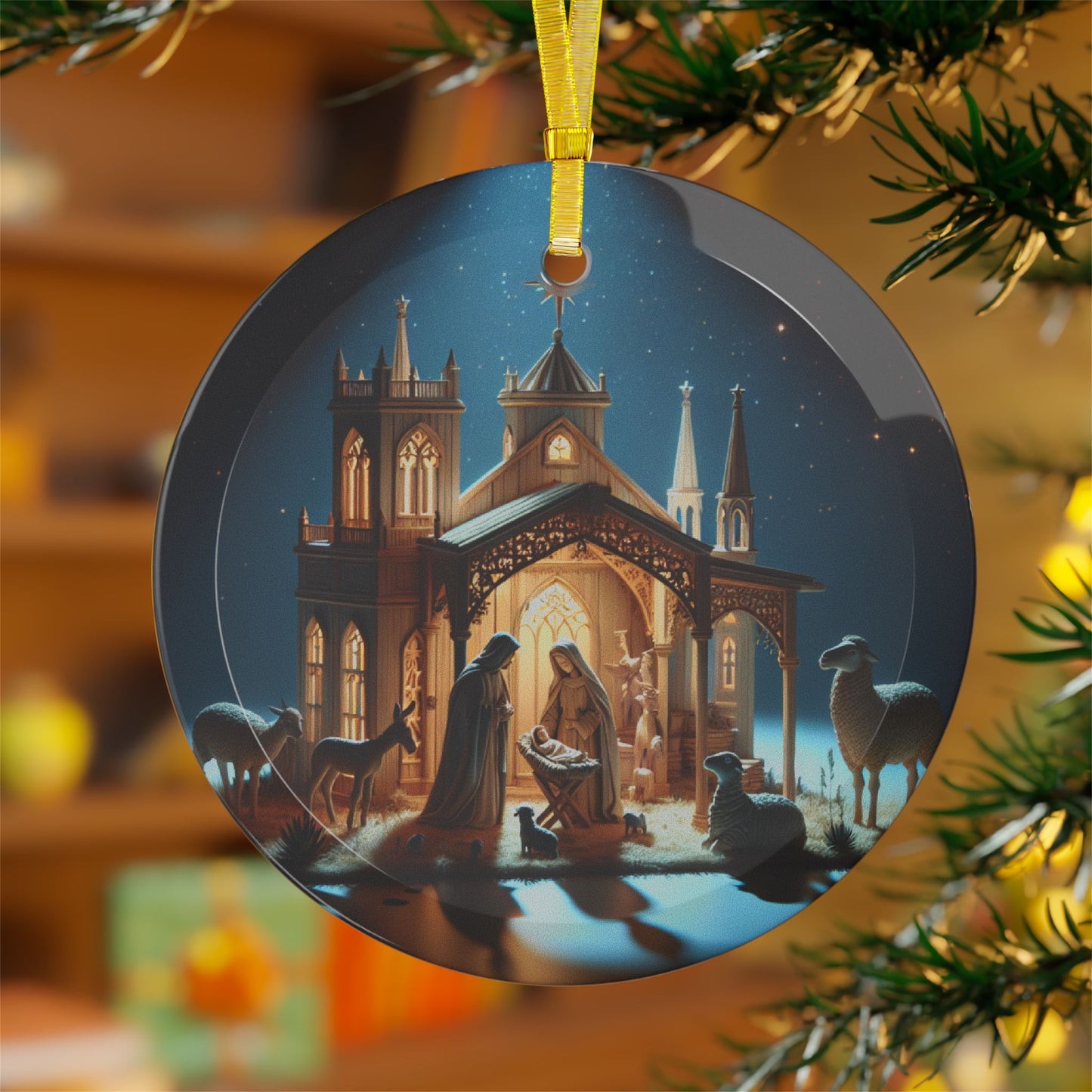 Beautiful Nativity Glass Ornament