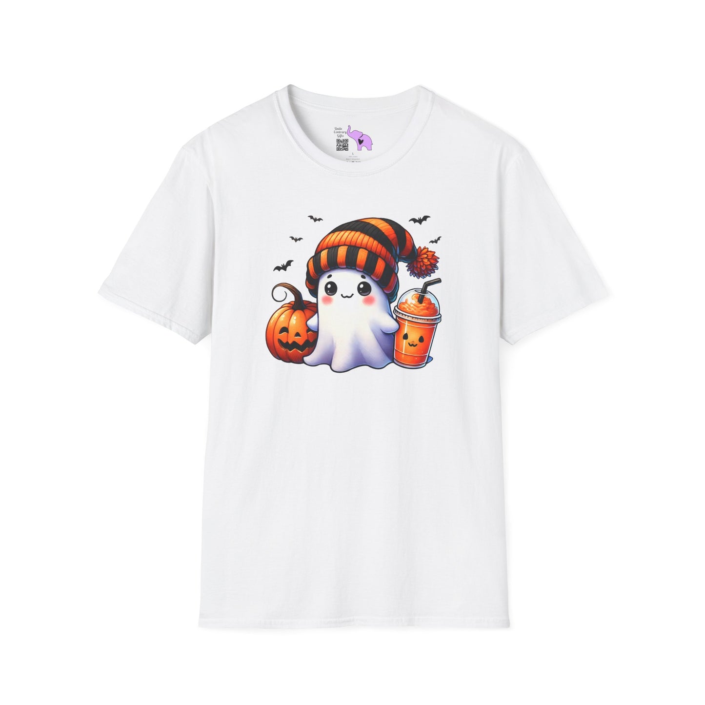 Cute Ghost w/Pumpkins Adult T-shirt