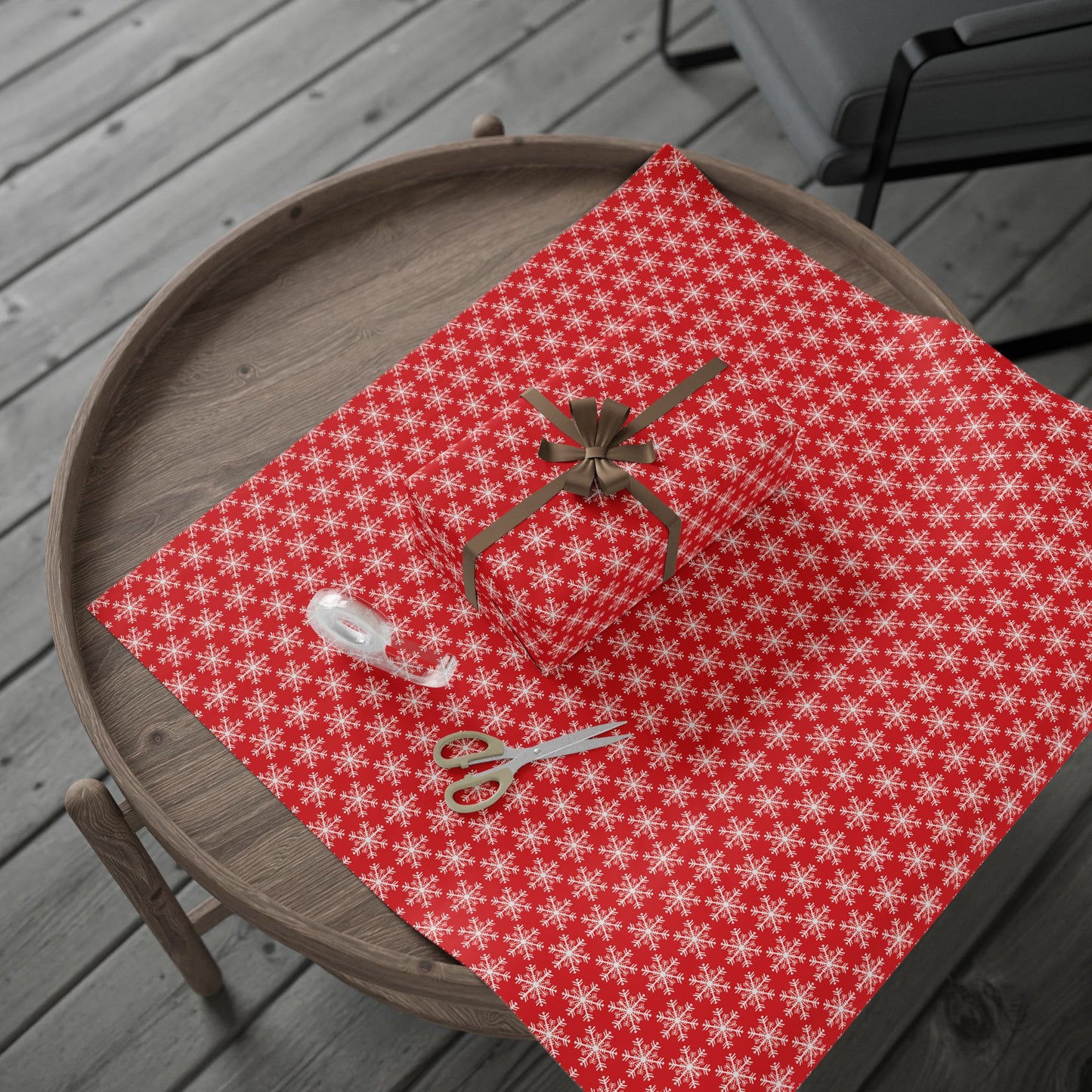 Snowfall on Red Wrapping Paper