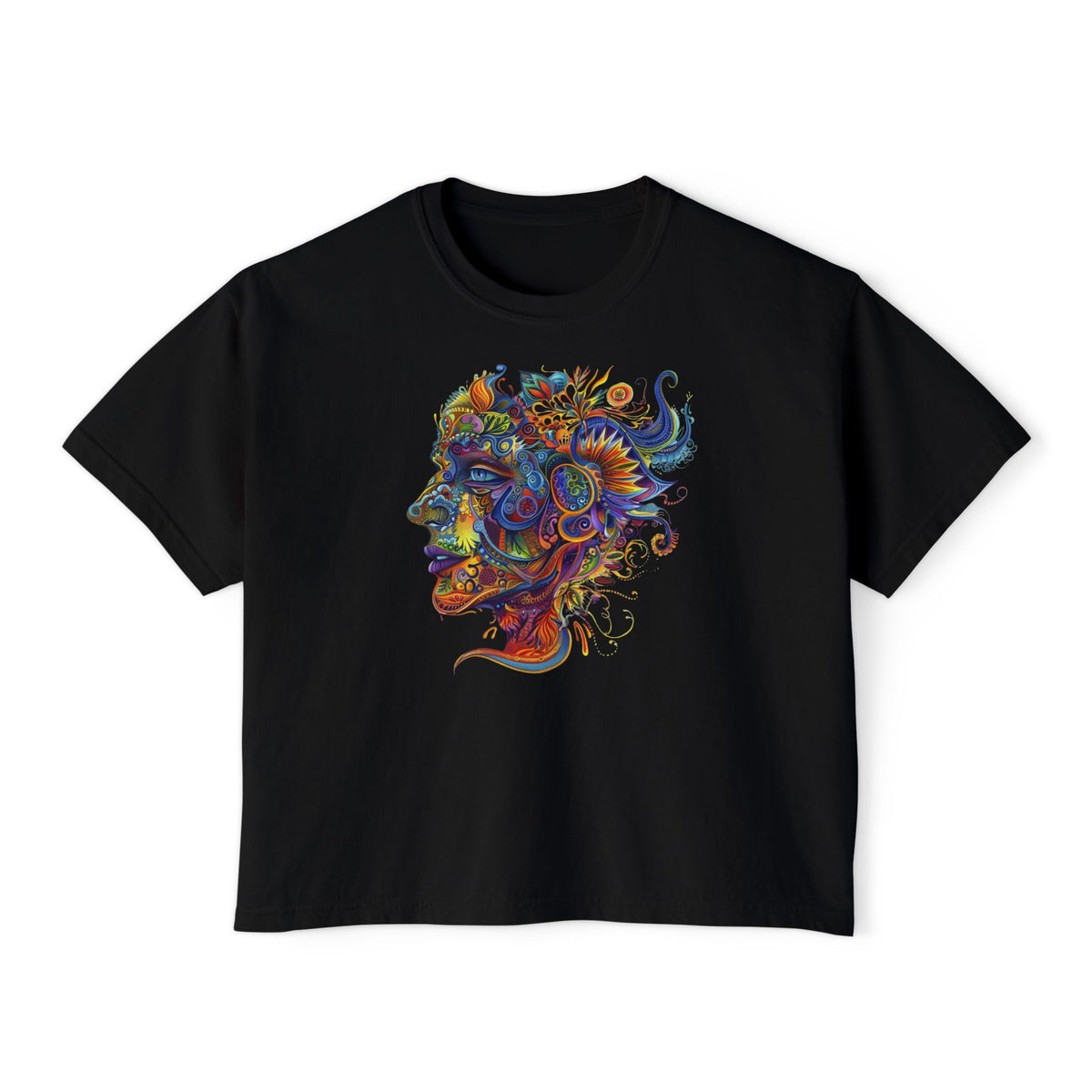 Colorful Paisley Woman Profile Women's Boxy Tee