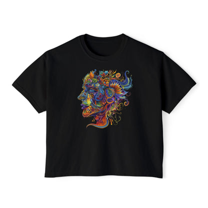 Colorful Paisley Woman Profile Women's Boxy Tee