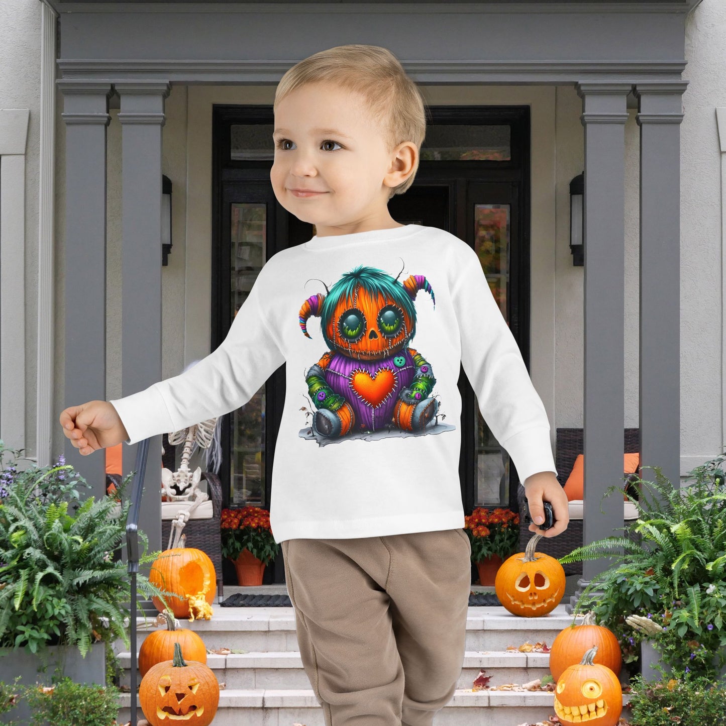 Patchwork Pumpkin Heart Toddler Long Sleeve Tee