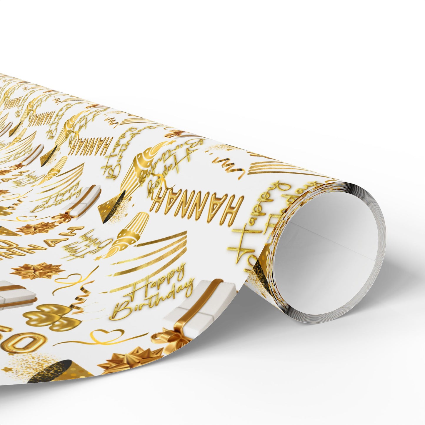 Gold Elegant Birthday Custom Name Wrapping Paper (Hannah)