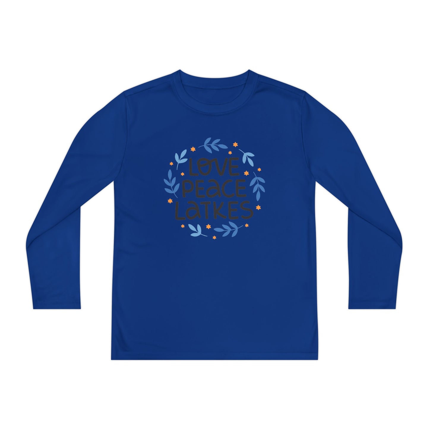Hanukkah Love Peace Latkes Youth Long Sleeve Tee